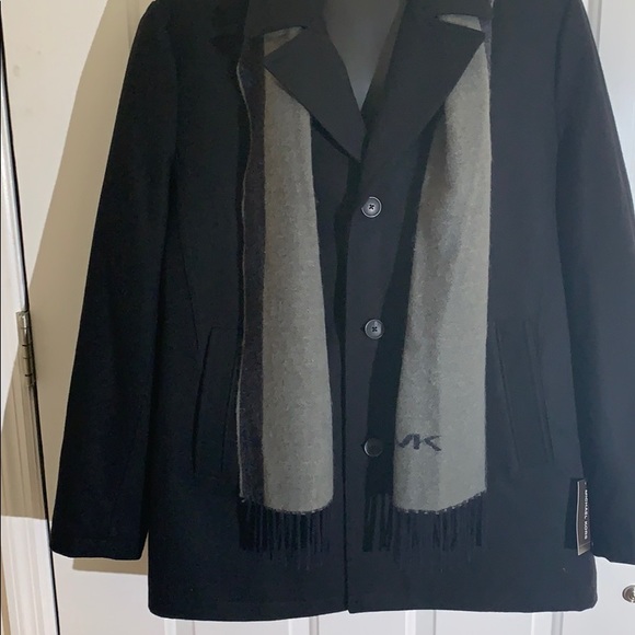 Michael Kors Wool Blend Big & Tall Lined Coat with Logo Scarf - XLT or 2XB - Picture 4 of 13